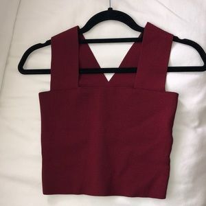 LF/Seek cropped burgundy knit top.